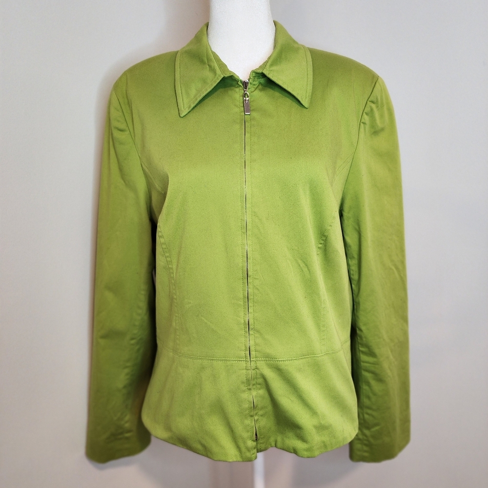 Judith Hart Womens 14 Lime Green Zip Front Cropped Peplum Coat